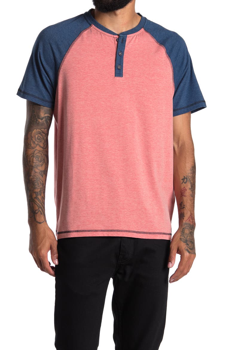 FLAG AND ANTHEM Short Sleeve Performance T-Shirt, Main, color, RED/ NAVY HEATHER