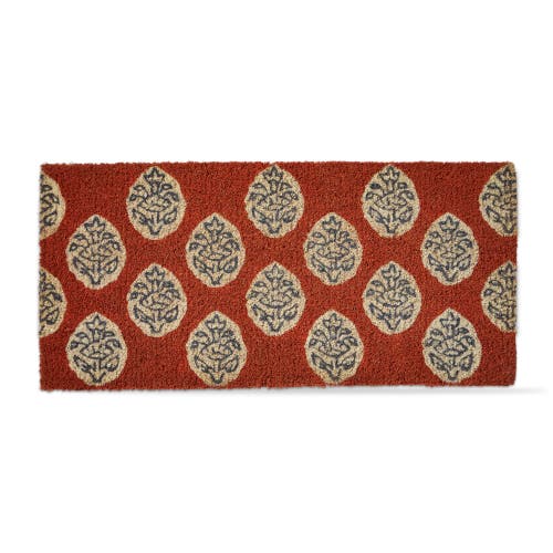 Tag Paradiso Blue Block Print Coir Door Mat Red Background In Red