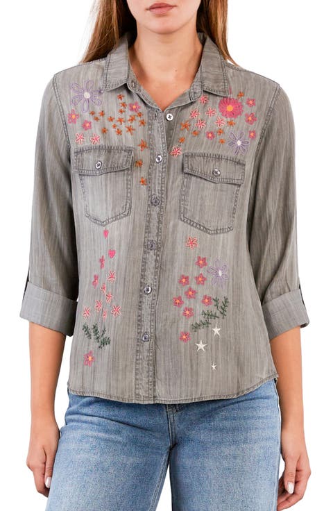 Floral Crush Embroidered Denim Shirt