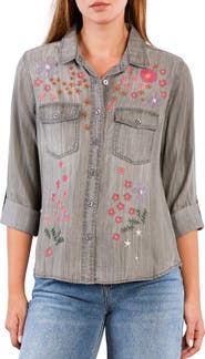 Billy T Floral Crush Embroidered Denim Shirt