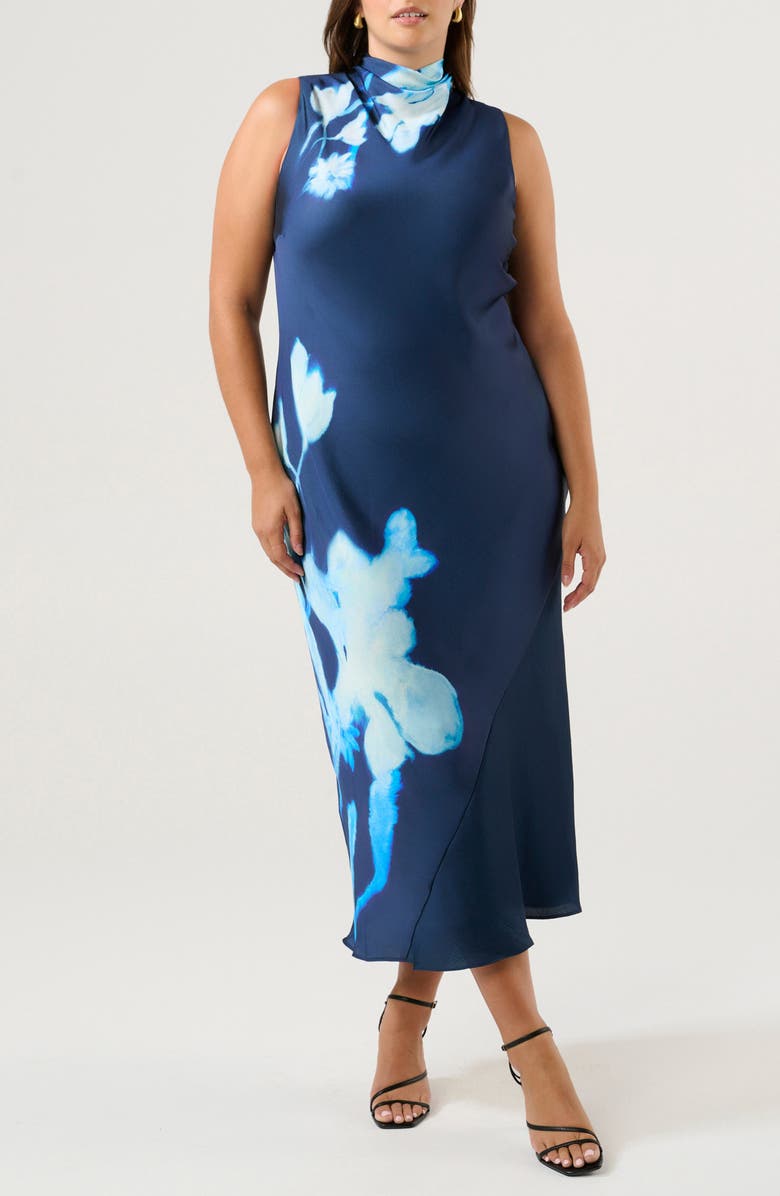 Estelle Mayla Placed Floral High Neck Dress, Main, color, Midnight Blue/ Azure