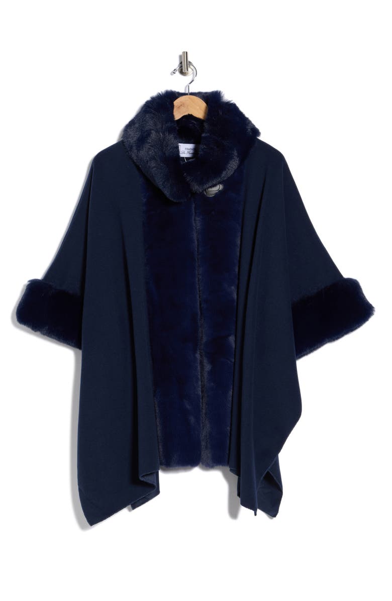 La Fiorentina Faux Fur Ruana, Main, color, Navy