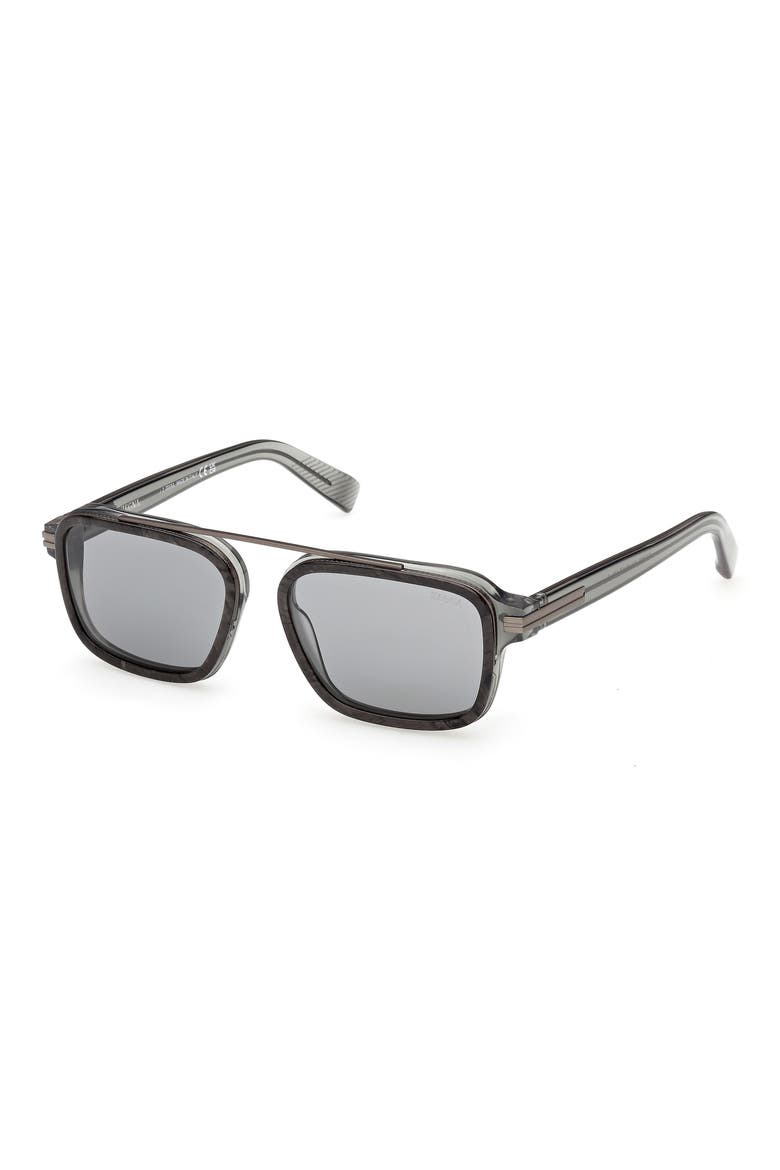 55mm Geometric Sunglasses, Alternate, color, TRANSPARENT GREY / RUTHENIUM