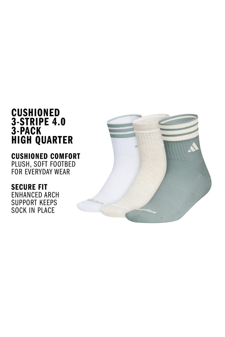 3-Stripe 4.0 3-Pack High Quarter Socks, Alternate, color, LIGHT GREEN