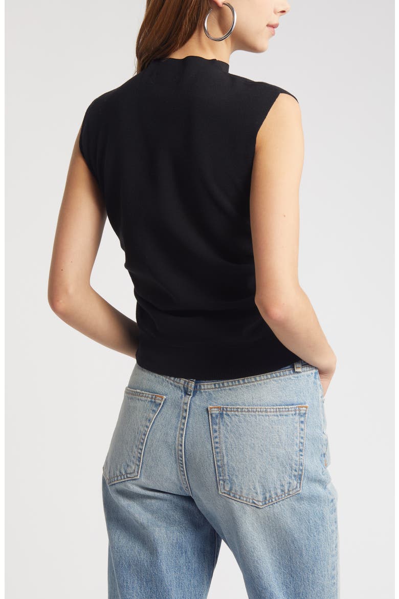 Ruched Cap Sleeve Sweater, Alternate, color, BLACK
