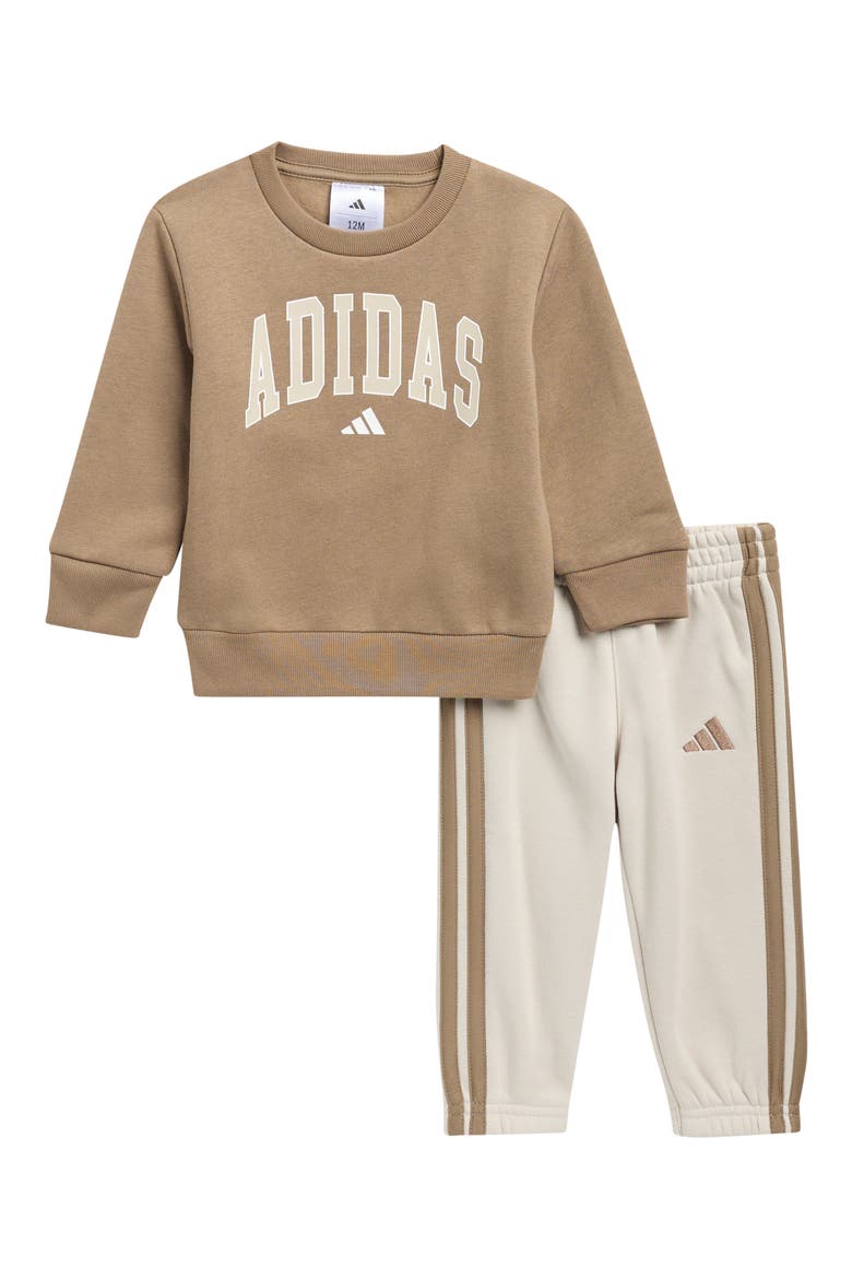 Fleece Crewneck Sweatshirt & Joggers Set, Main, color, KHAKI