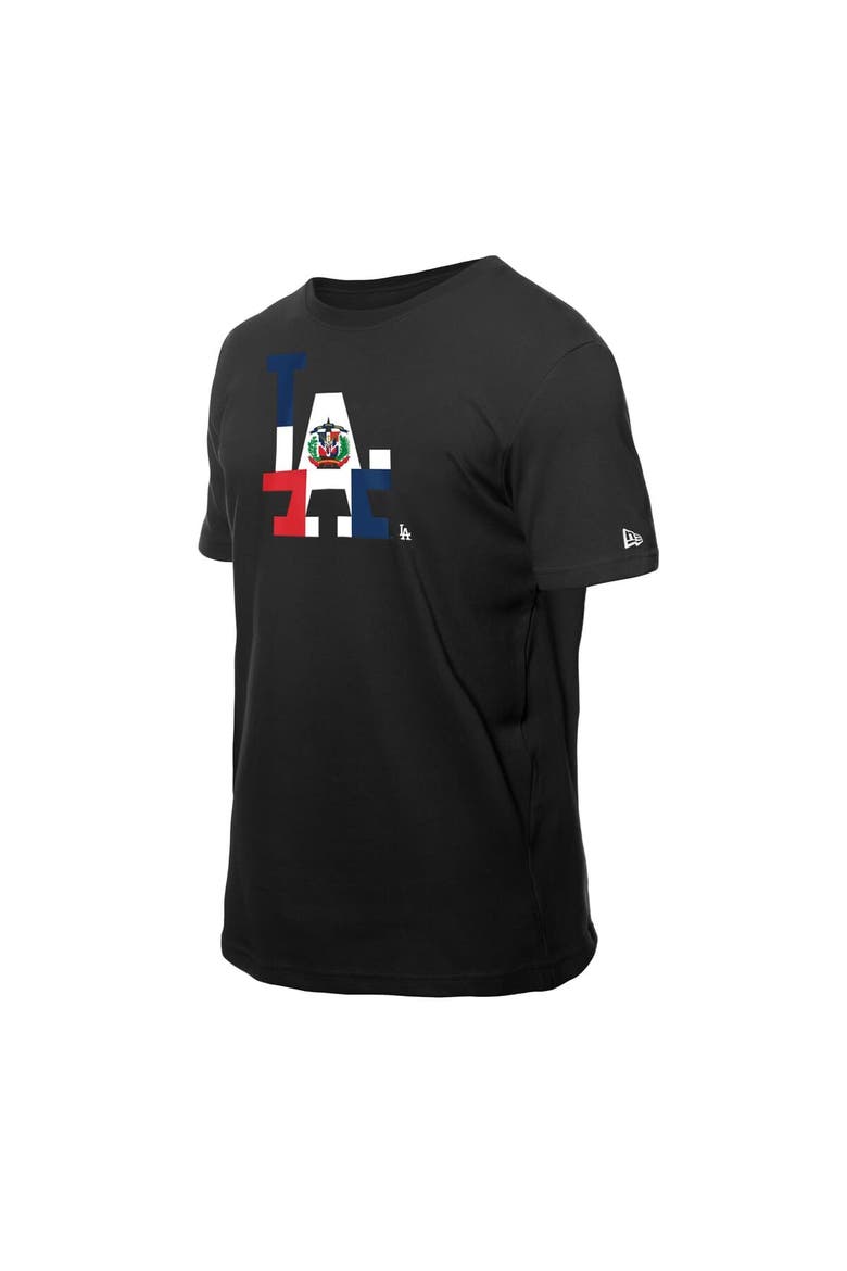Men's New Era Black Los Angeles Dodgers Dominican Republic Flag Logo T-Shirt, Alternate, color, Black