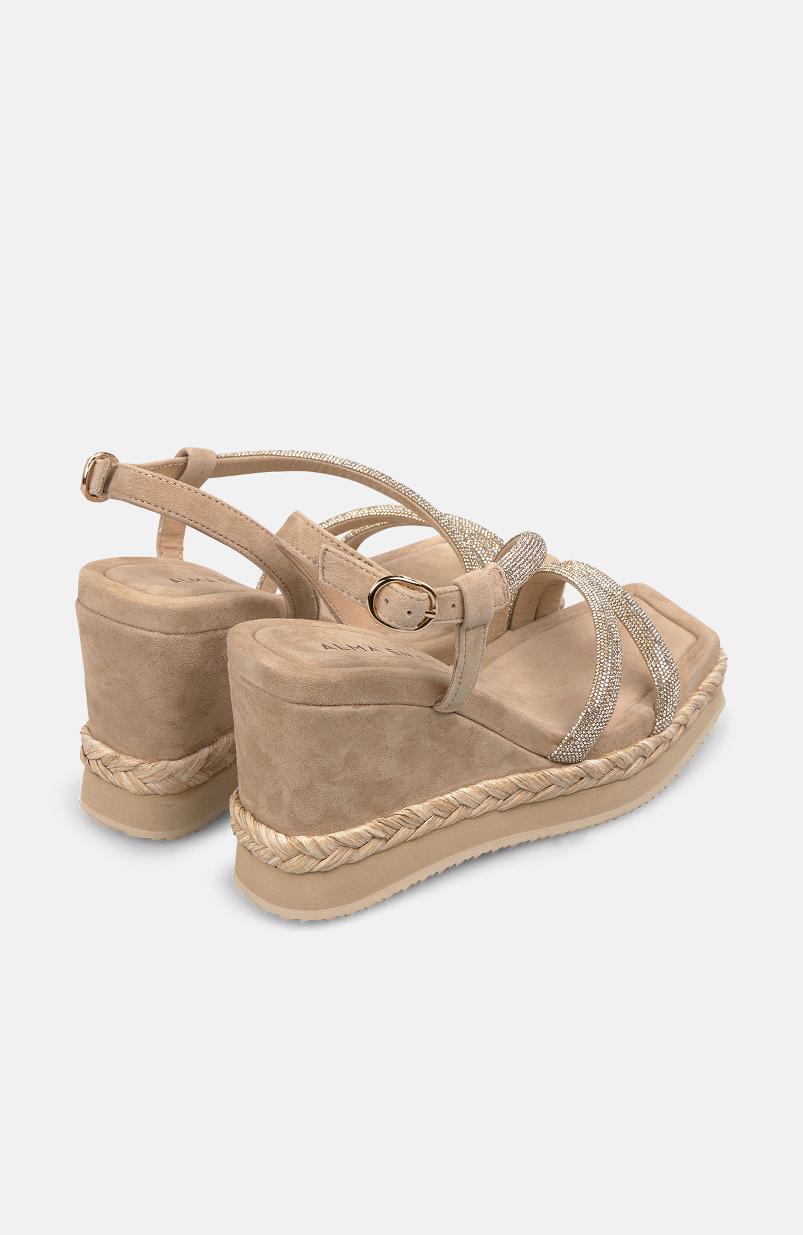 Braided Wedge With Rhinestones, Alternate, color, Beige