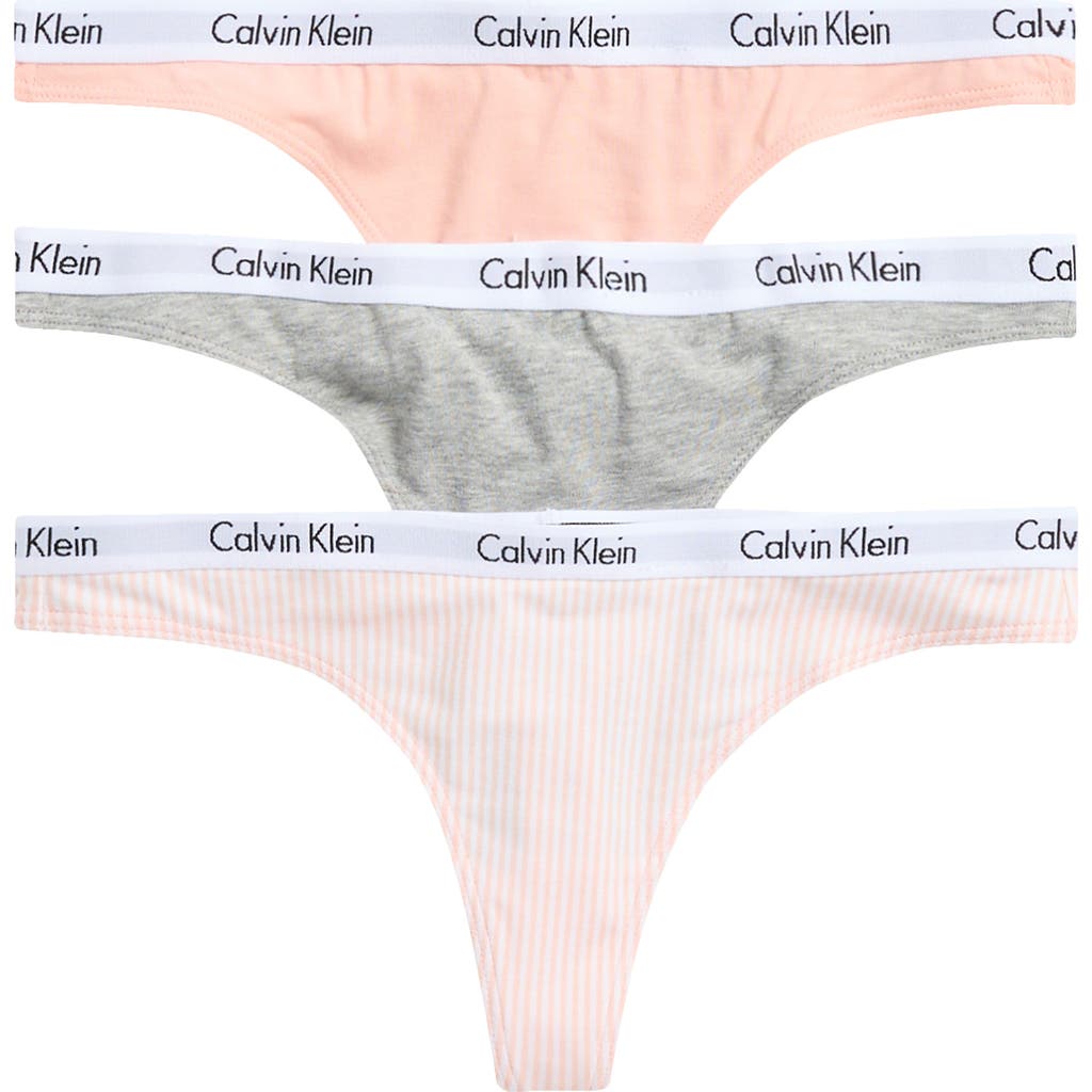 Shop Calvin Klein Logo Assorted Thongs In Grey Heather Pink