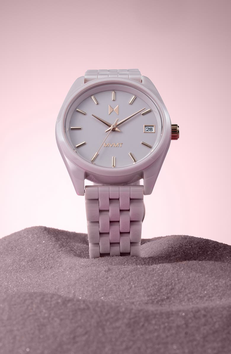 MVMT Rise Boyfriend Ceramic Bracelet Watch, 36mm, Alternate, color, Blush