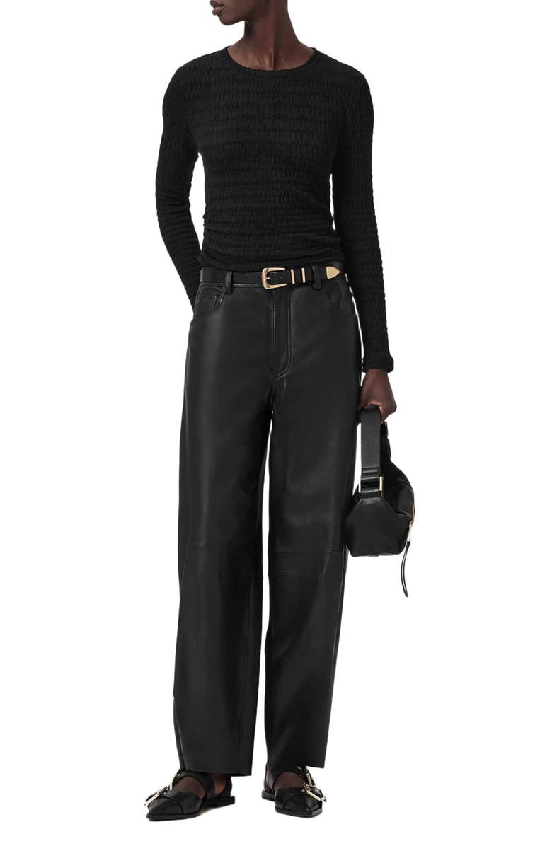 AllSaints Long Sleeve Shirred Top, Alternate, color, Black