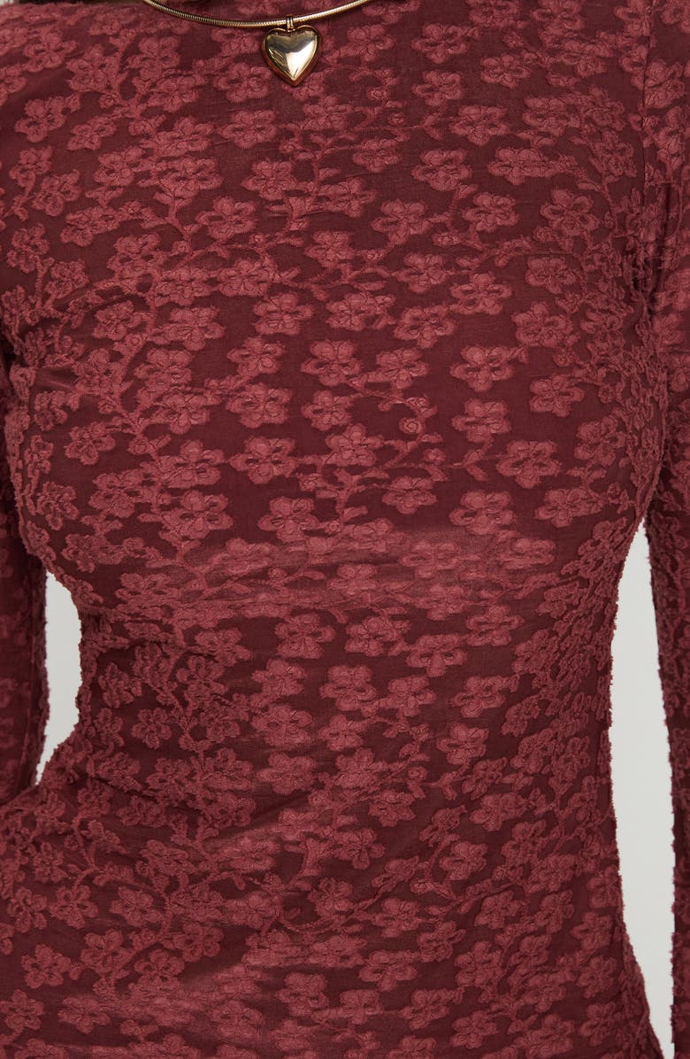 Princess Polly Primrosa Long Sleeve Minidress, Alternate, color, Burgundy