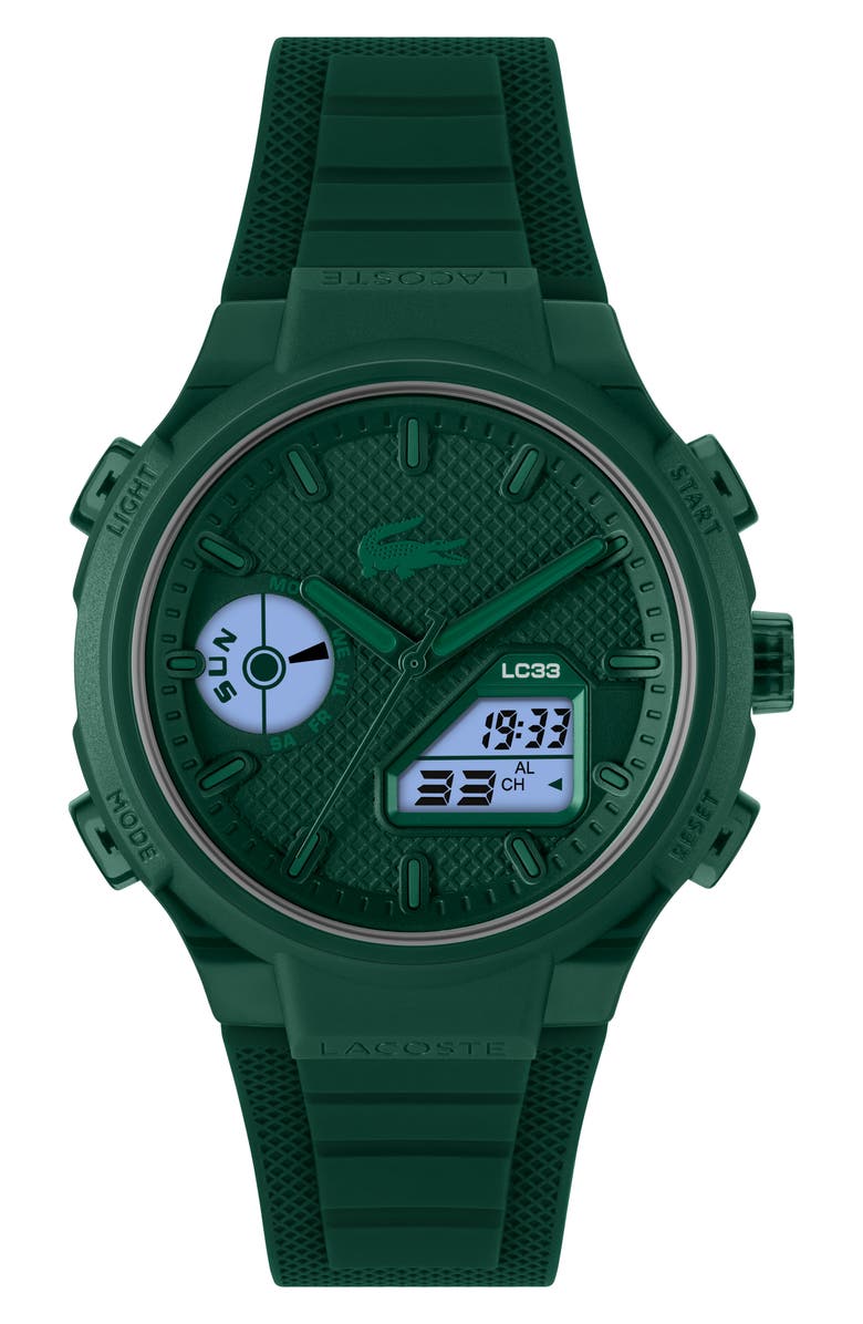 Lacoste LC33 Silicone Strap Watch, 45mm, Alternate, color, Green