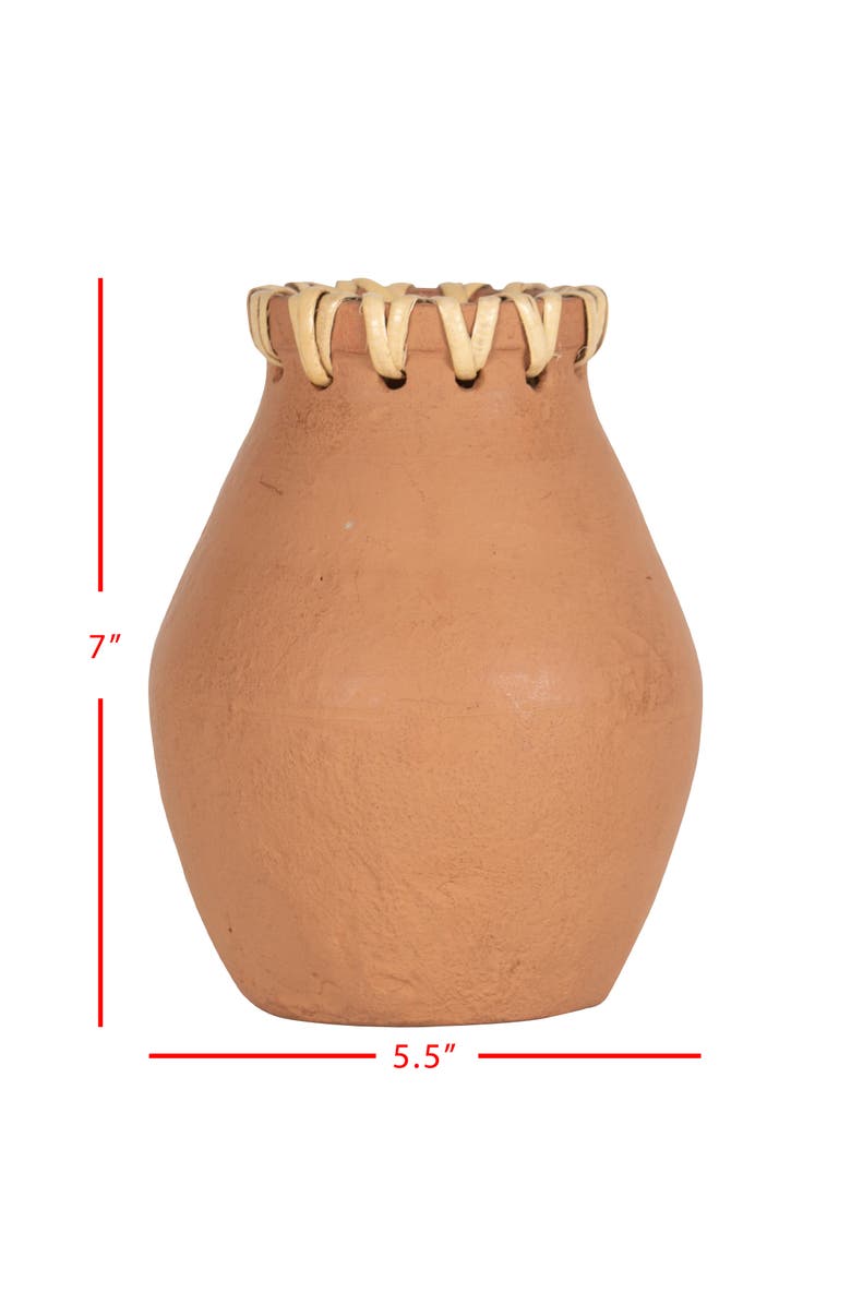 Foreside Home and Garden Terracotta & Cane Weave Vase, Alternate, color, Orange