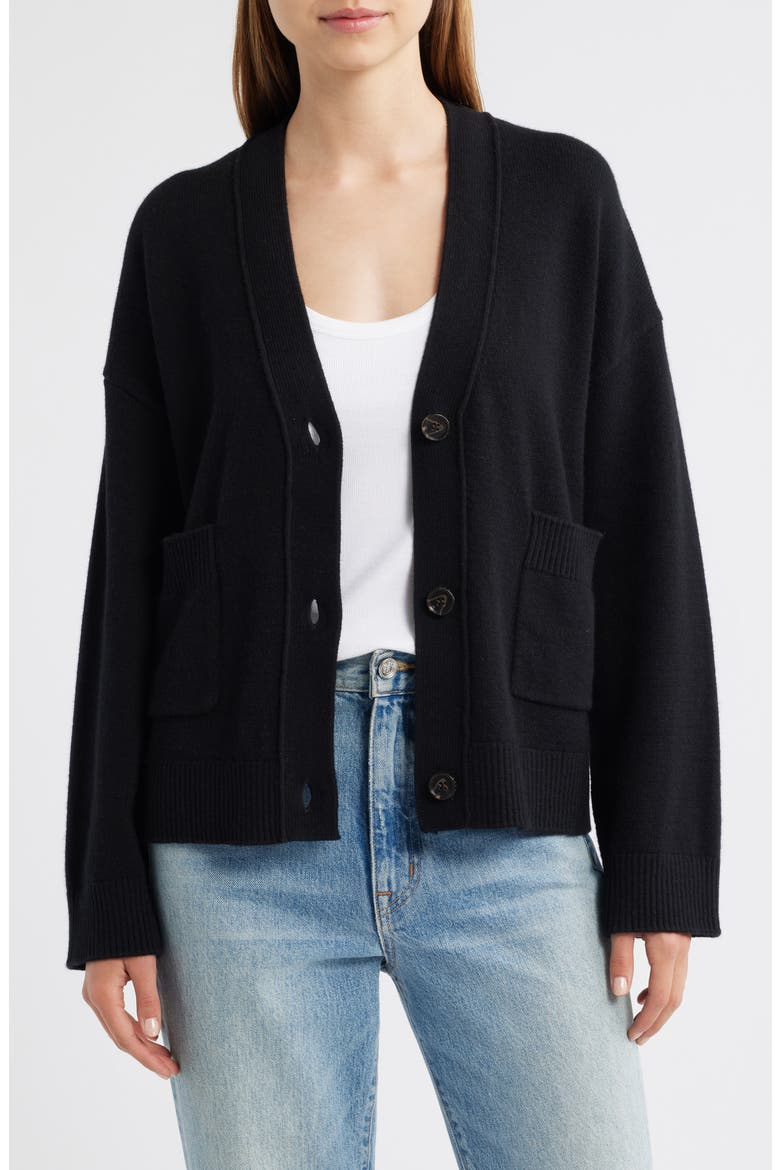 Lindi Cotton, Wool & Cashmere Cardigan, Main, color, BLACK