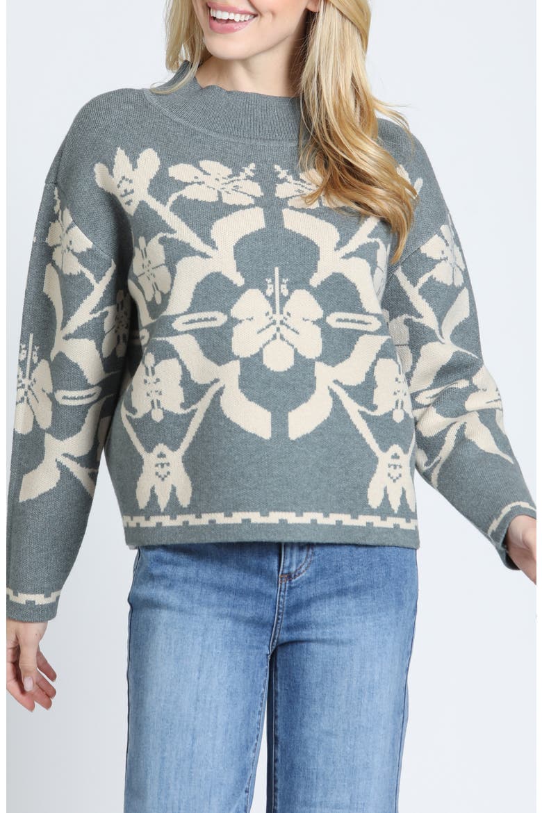 Floral Mock Neck Sweater, Main, color, STONE/OATMEAL