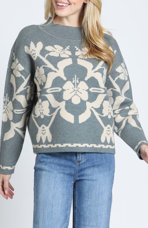 Floral Mock Neck Sweater