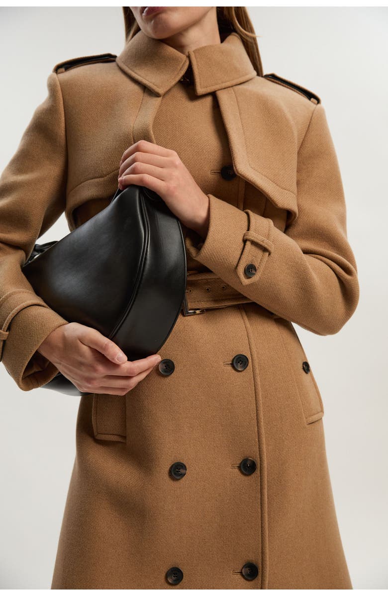 Karen Millen Wool Mix Belted Trench Maxi Coat, Alternate, color, Camel