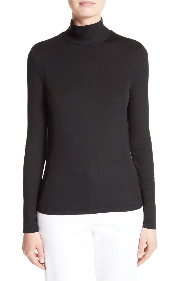ST. JOHN Nuda Fine Jersey Turtleneck Top, Main, color, Cavr Caviar