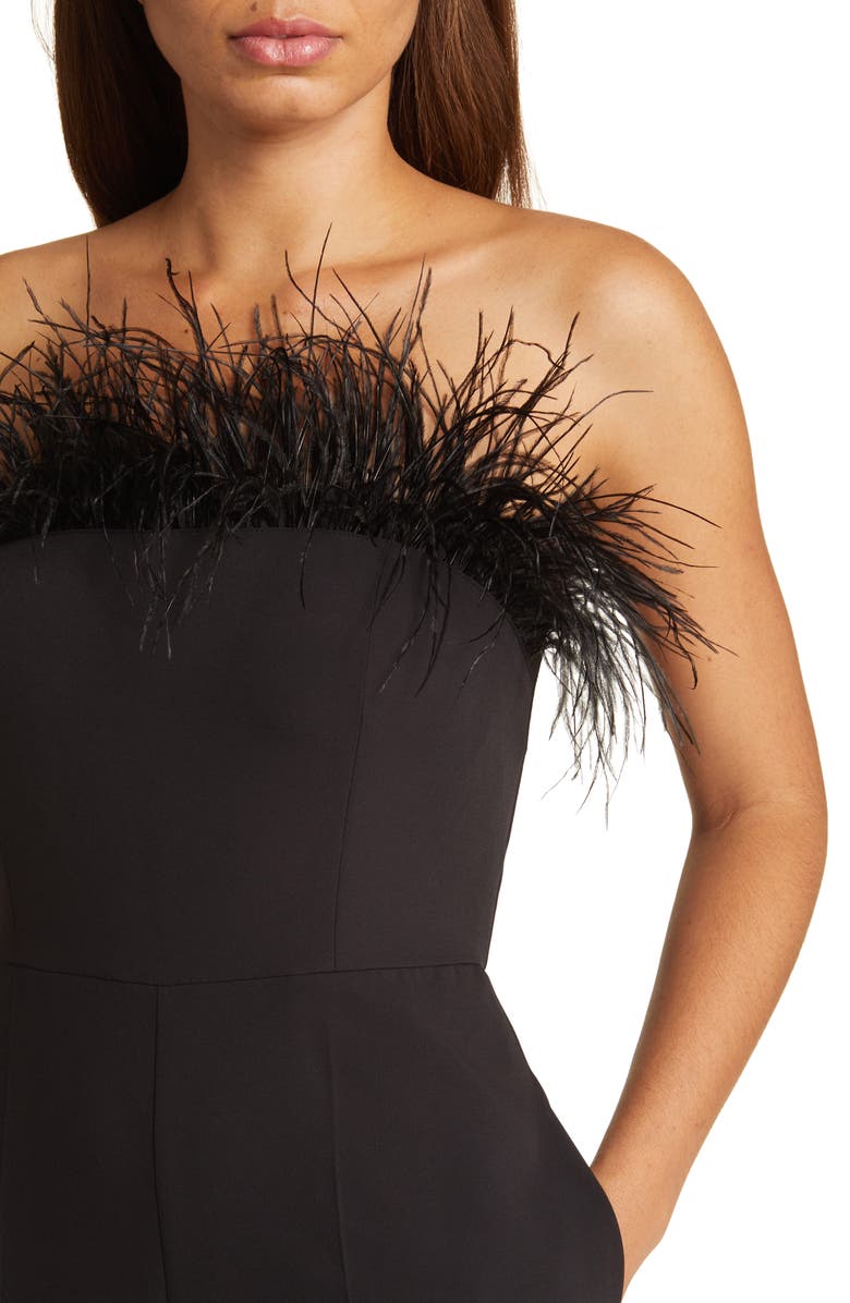 Sam Edelman Feather Trim Strapless Jumpsuit, Alternate, color, 