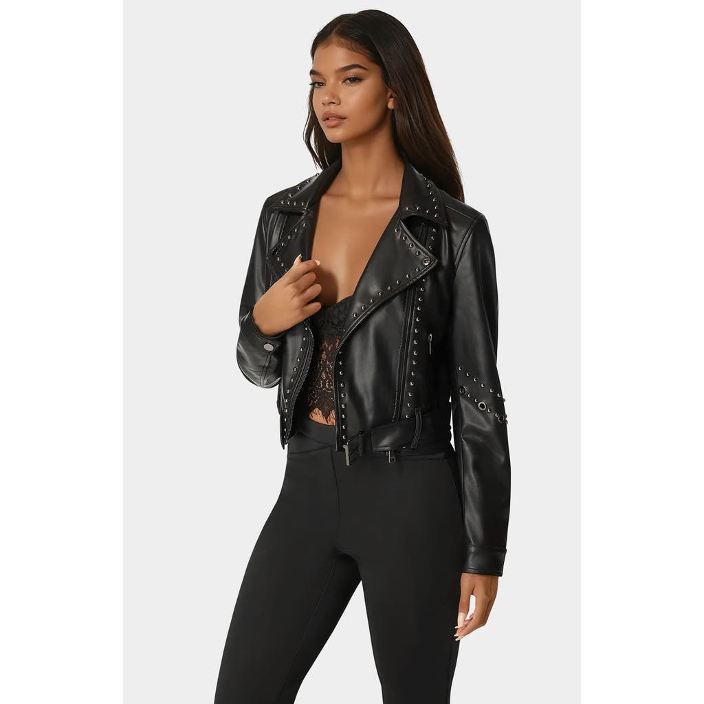 Bebe Studded Vegan Leather Moto Jacket In Black