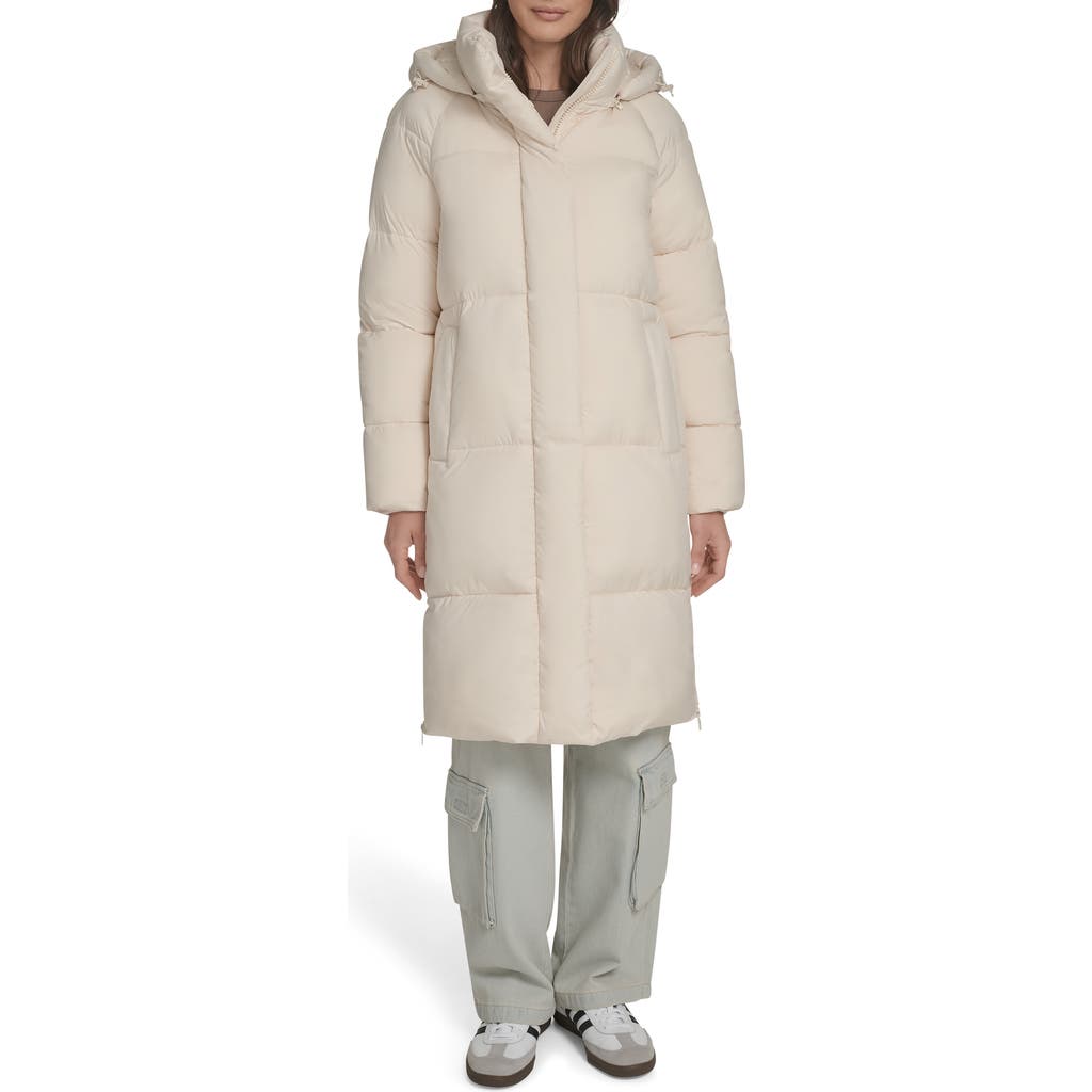 Levi's Water Resistant Mid Length Hooded Puffer Jacket In White