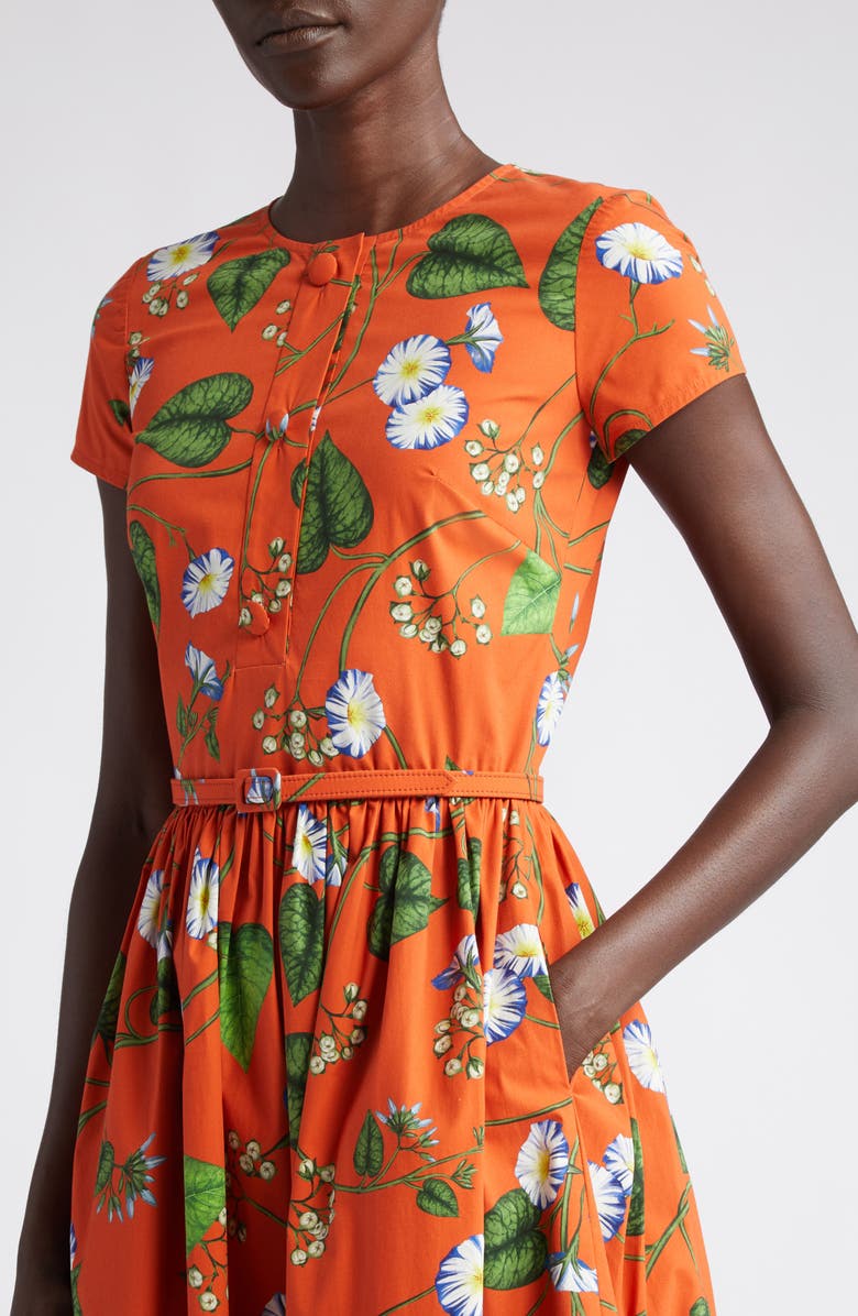 Oscar de la Renta Morning Glory Stretch Poplin Midi Dress, Alternate, color, 