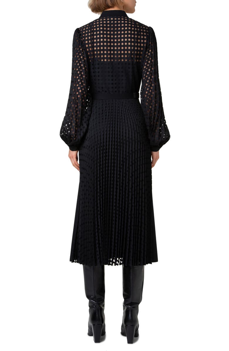 Akris punto Mixed Media Circle Grid Pleated Long Sleeve Midi Dress, Alternate, color,