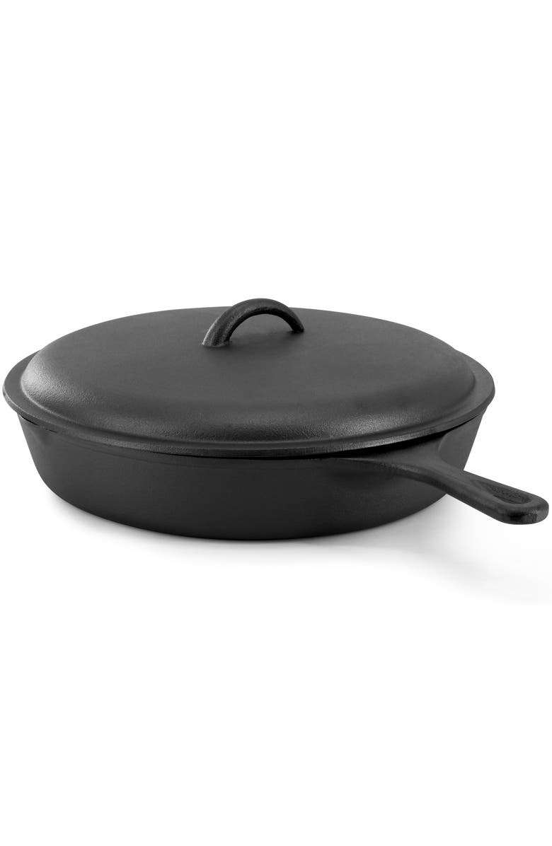 Megachef 12 Inch Pre-Seasoned Cast Iron Skillet with Cast Iron Lid, Alternate, color, Black