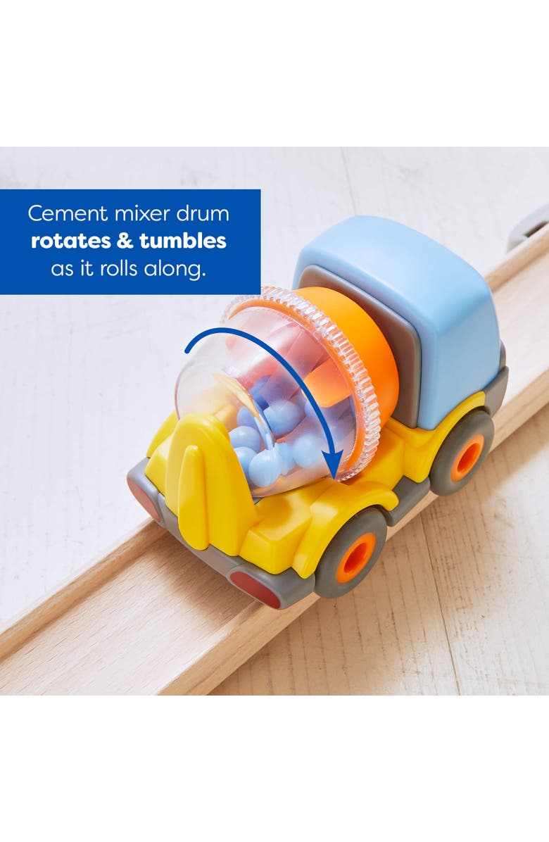 HABA Kullerbu Construction Zone Track Set with Dump Truck, Cement Mixer & Crane, Alternate, color, Multi