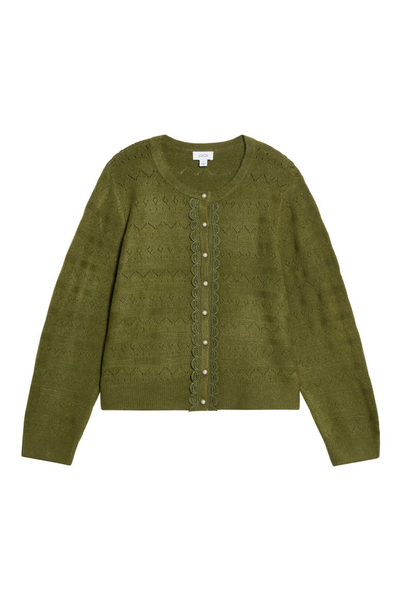 Lace Trim Pointelle Knit Cardigan, Main, color, CAPULET OLIVE