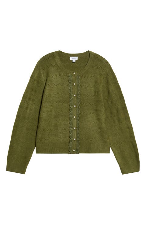 Lace Trim Pointelle Knit Cardigan
