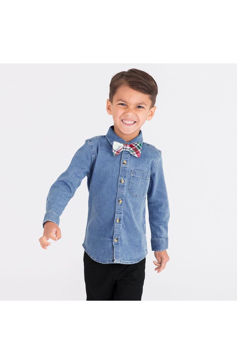 RuffleButts Boys Long Sleeve Button Down Shirt, Alternate, color, Light Wash