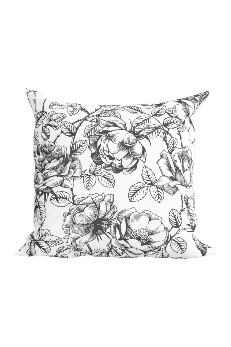 Black and White Floral Pillow in Emmaline, Main, color, Black