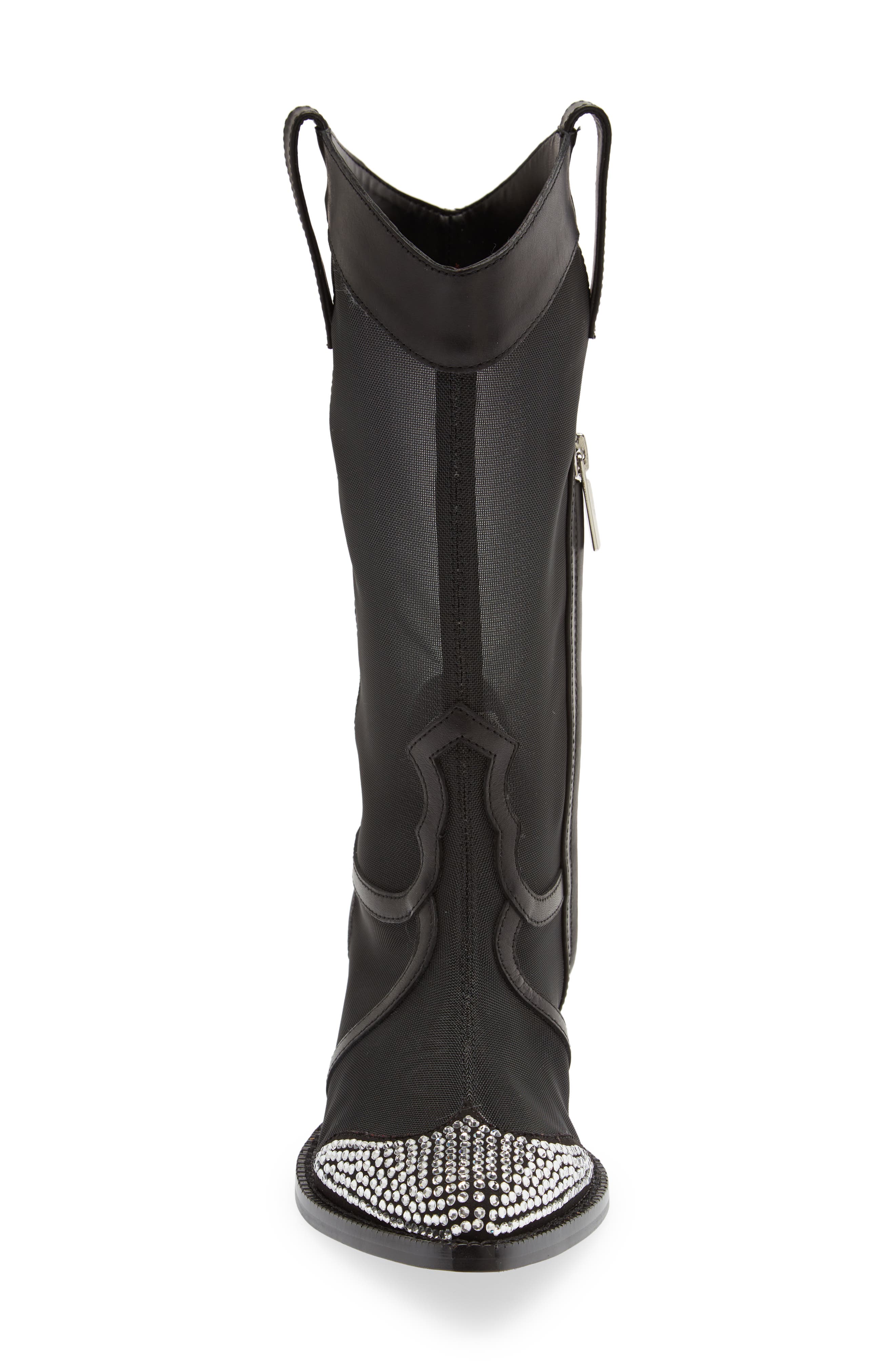 KARL LAGERFELD PARIS Rhinestone Detail Mesh Western Boot, Alternate, color, 