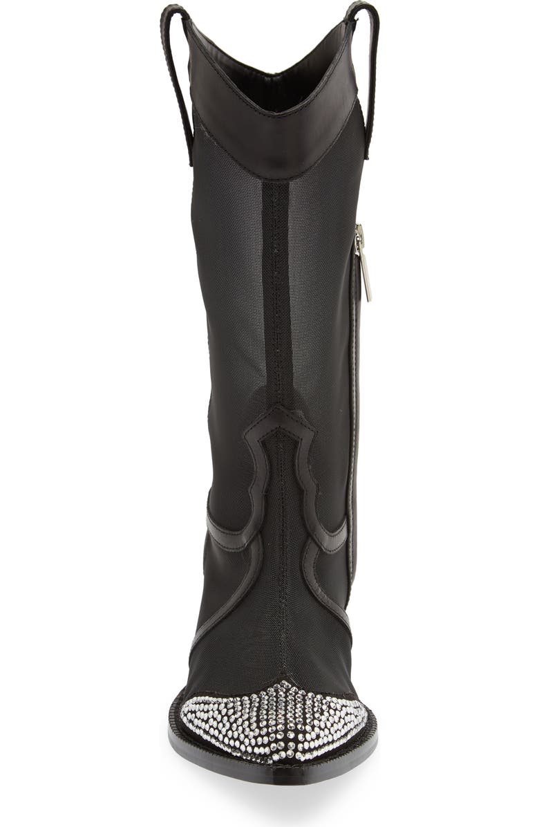 KARL LAGERFELD PARIS Rhinestone Detail Mesh Western Boot, Alternate, color,