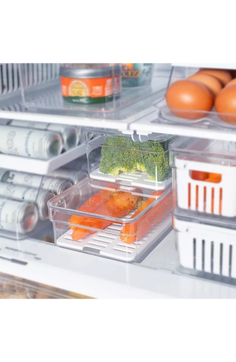 OU Clear Stackable Fridge Organizer Bin with Drain Tray and Vented Lid, 4 Pack, Alternate, color, 