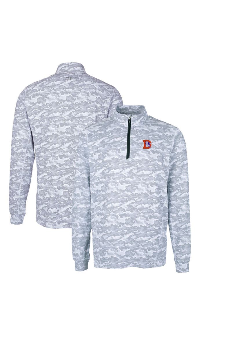 Men's Cutter & Buck Charcoal Denver Broncos Throwback Logo Big & Tall Traverse Camo Print Stretch Quarter-Zip Pullover Top, Main, color, Charcoal