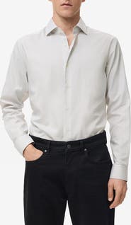 MANGO Slim Fit Stripe Cotton Button-Up Shirt