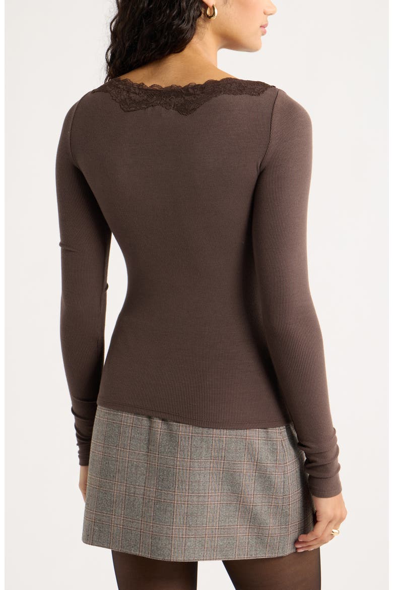 Lace Trim Top, Alternate, color, BROWN SEAL