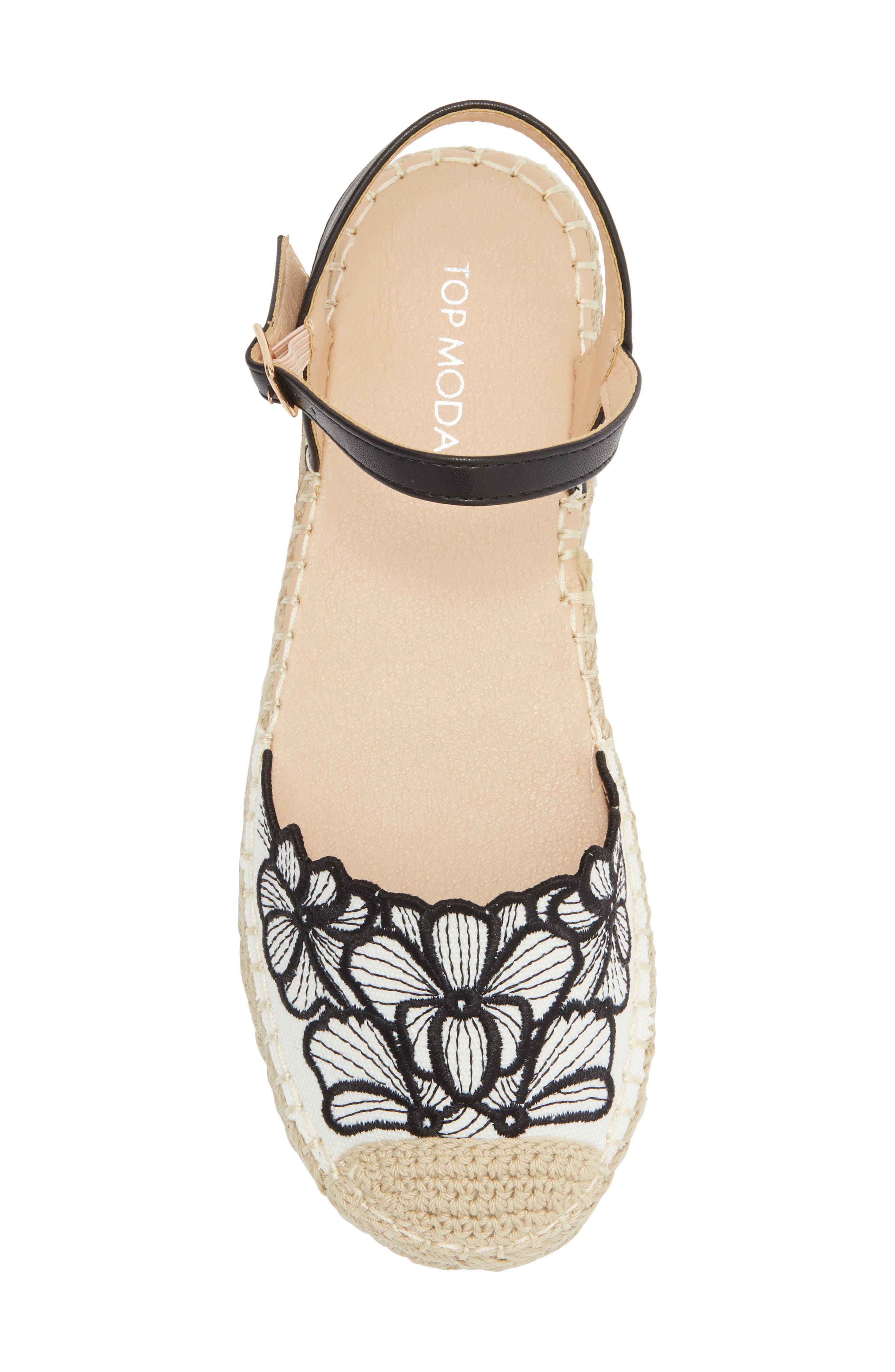TOP MODA Chaya Floral Embroidered Flat, Alternate, color, Black Pu