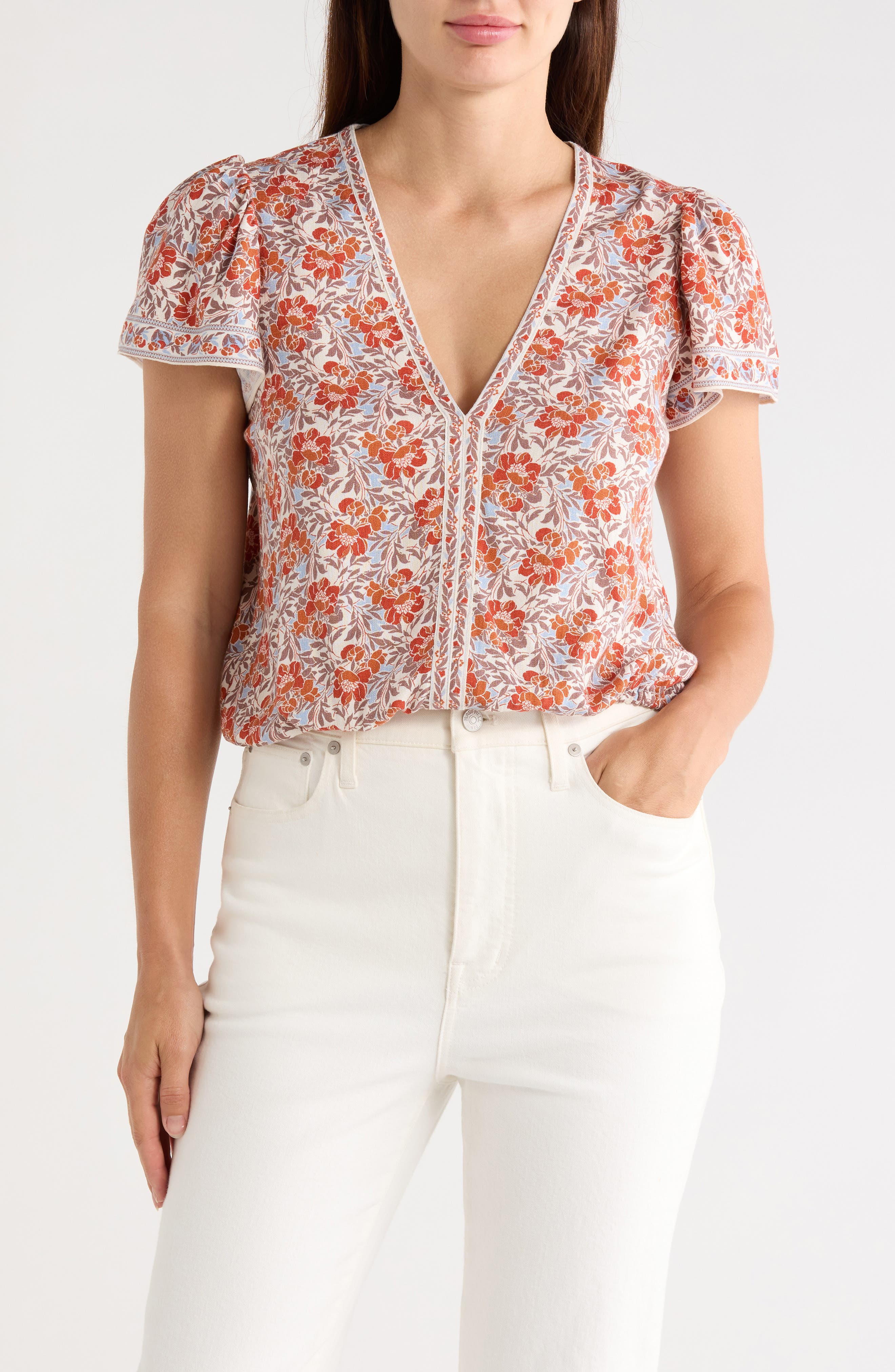 Floral Flutter Sleeve Bubble Hem Top