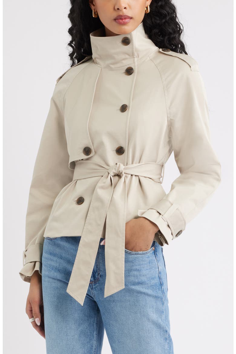 Double Breasted Crop Trench Coat, Main, color, GREY FEATHER