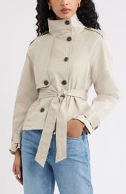 Open Edit Double Breasted Crop Trench Coat