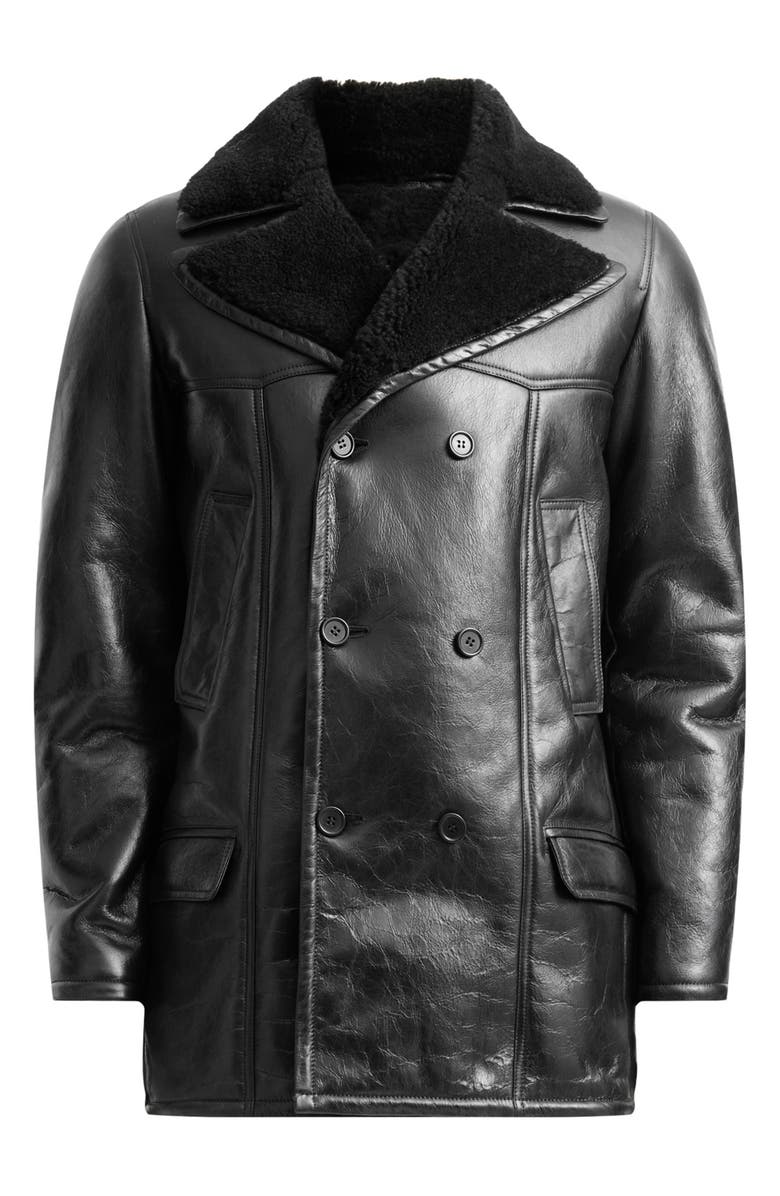 AllSaints Selkirk Shearling Lined Leather Peacoat, Alternate, color,