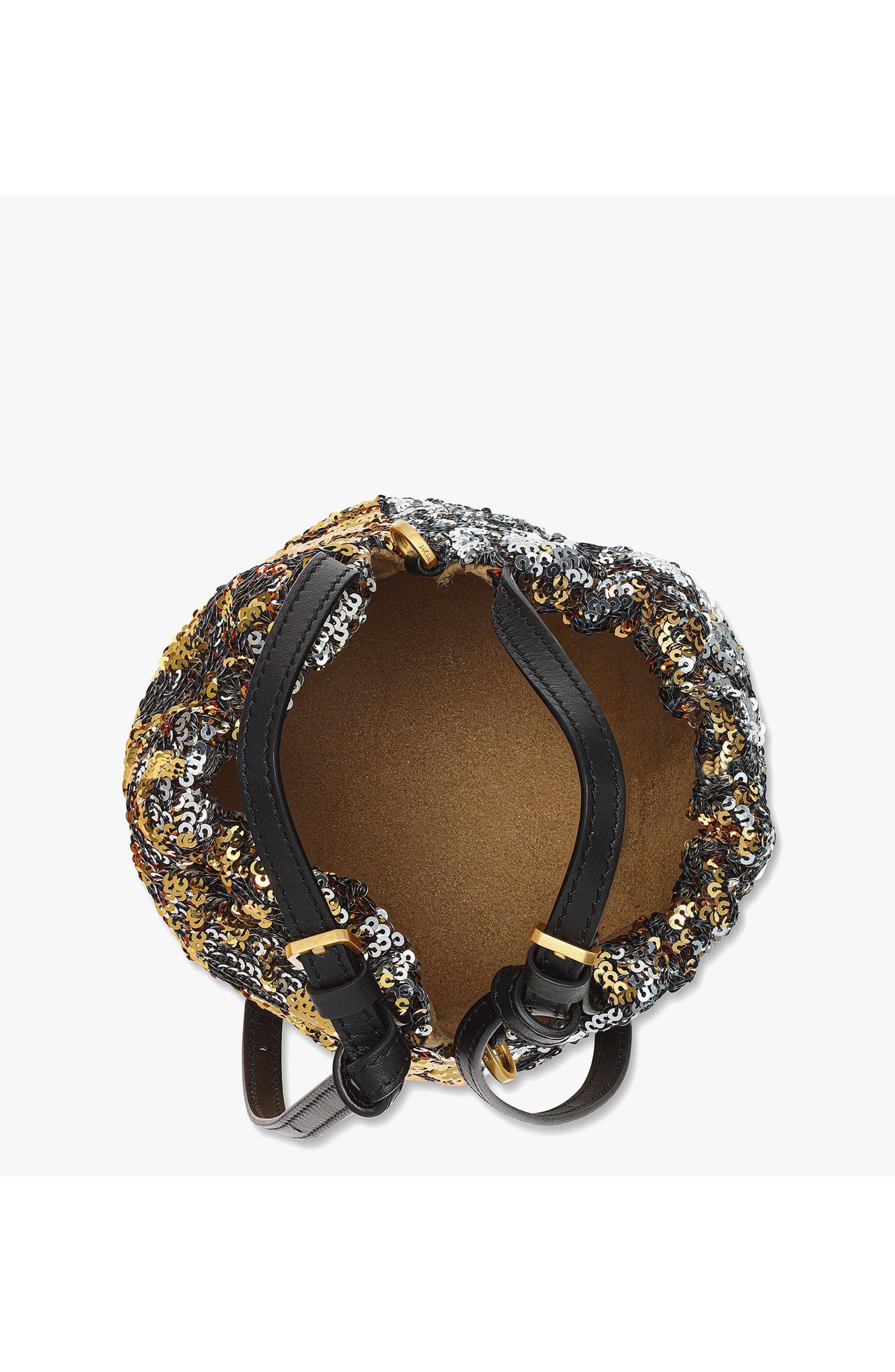 MCM Himmel Sequin Drawstring Bag, Alternate, color, Gold