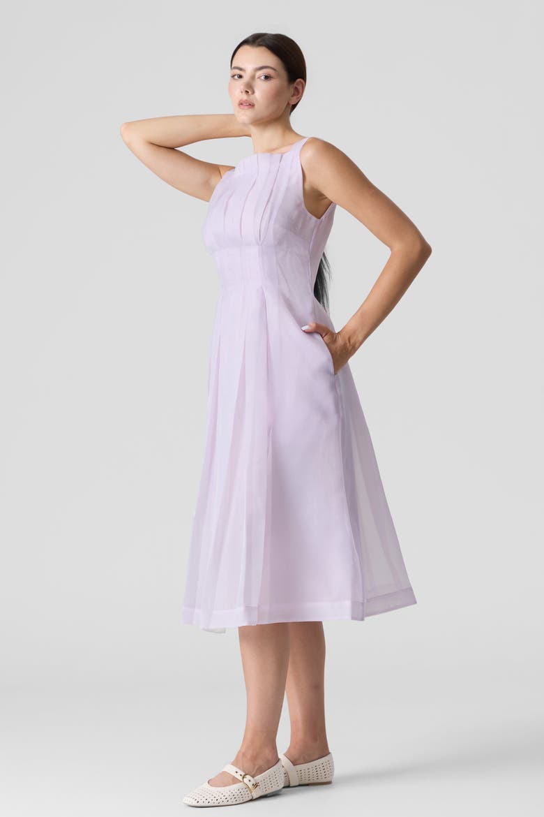 Pleated Midi Dress, Alternate, color, Lavender
