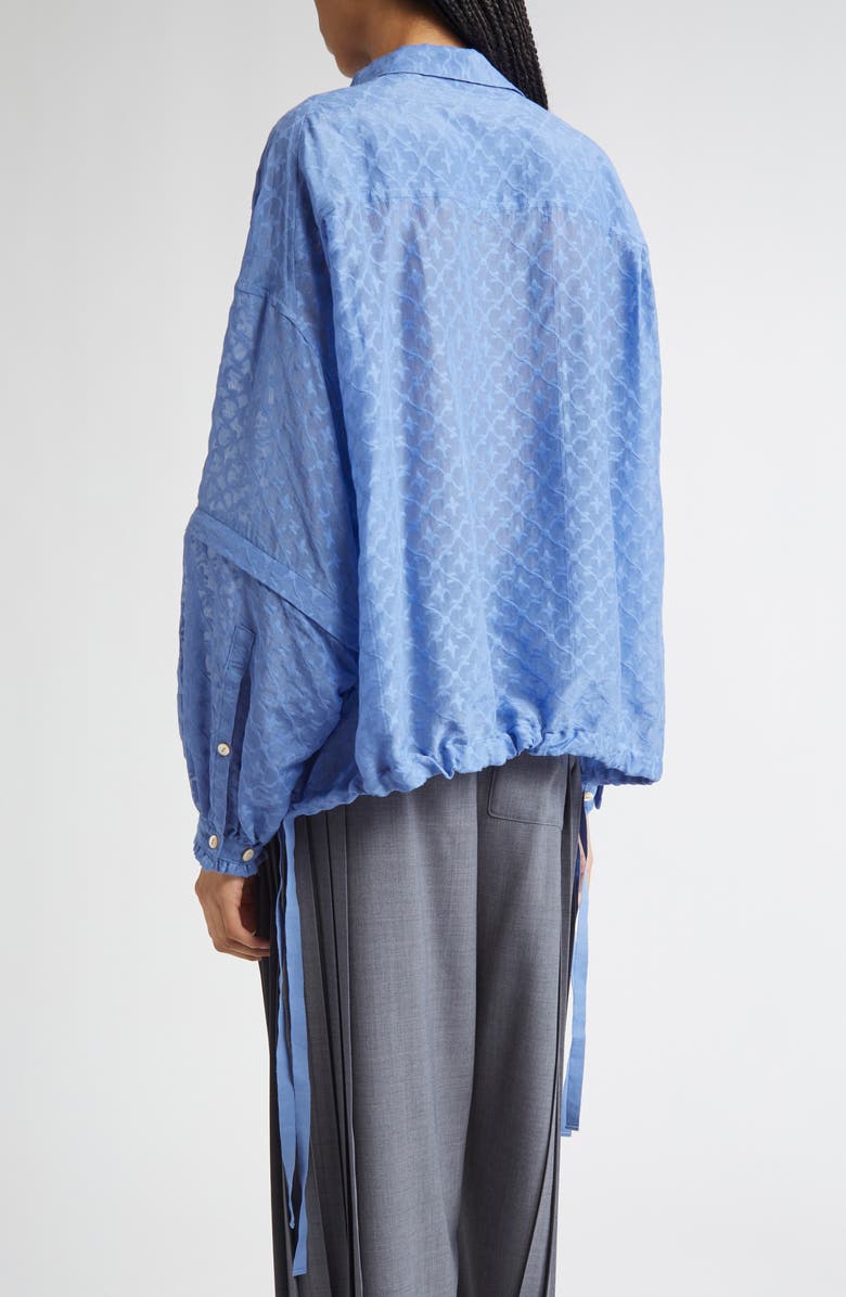 Undercover Fleur-de-Lis Jacquard Cotton & Silk Zip Off Sleeve Button-Up Shirt, Alternate, color,