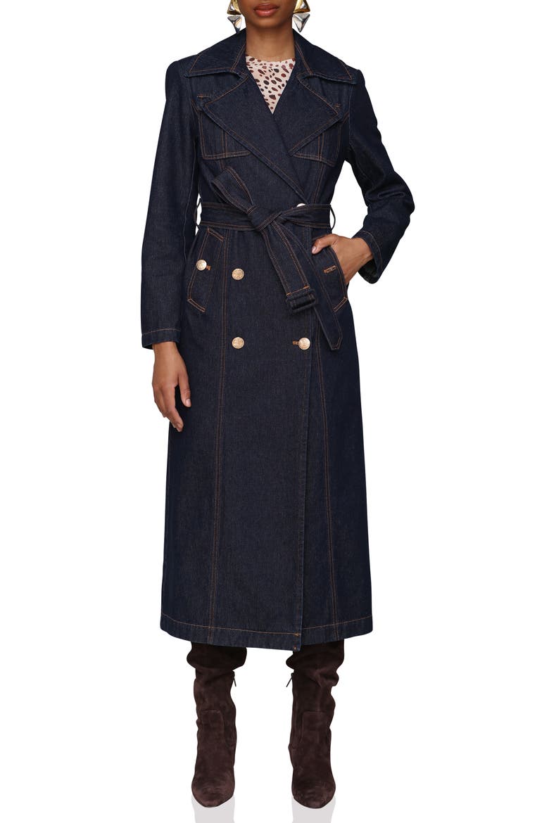 Belted Utility Denim Trench Coat, Main, color, RAW INDIGO RINSE