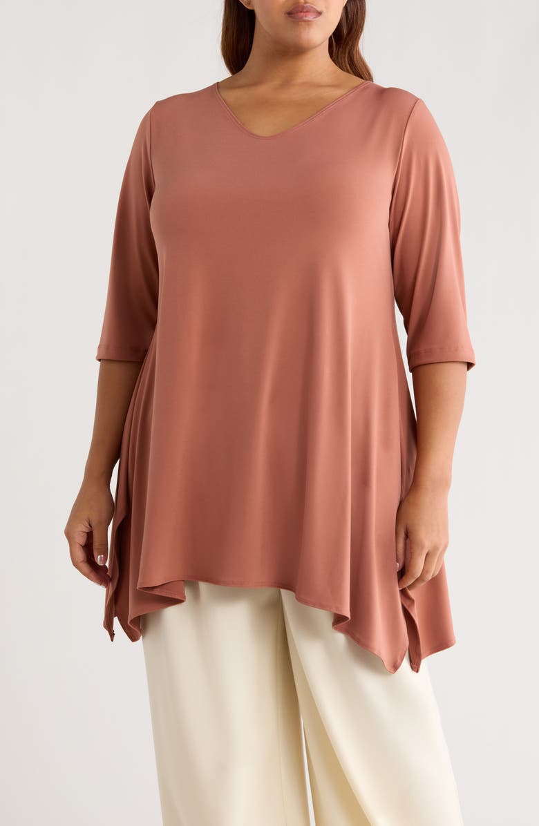 Vikki Vi Handkerchief Hem Tunic Top, Main, color, Clay